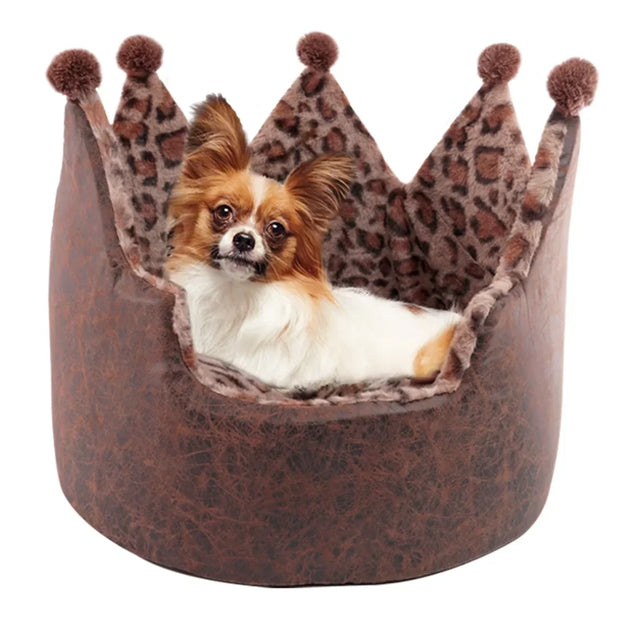 Leopard Print Crown Pet Bed