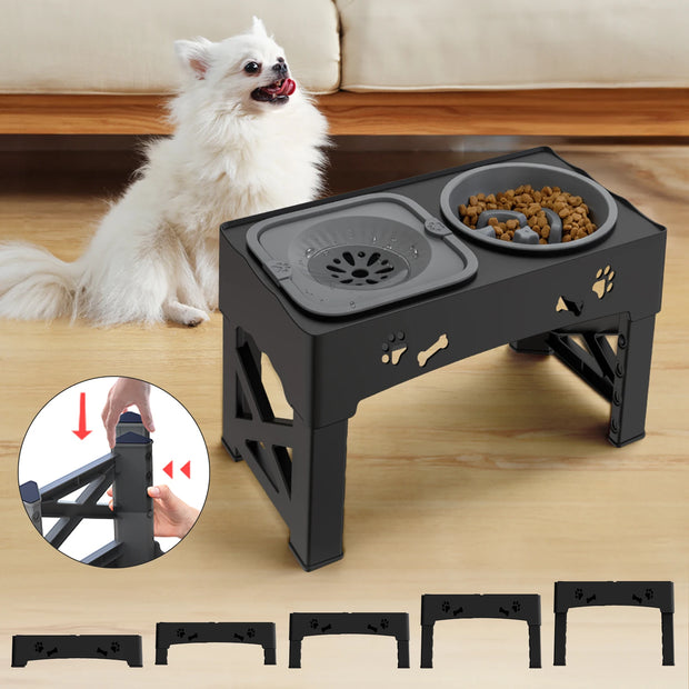 Double Bowl Pet Feeder with 5 Adjustable Heights