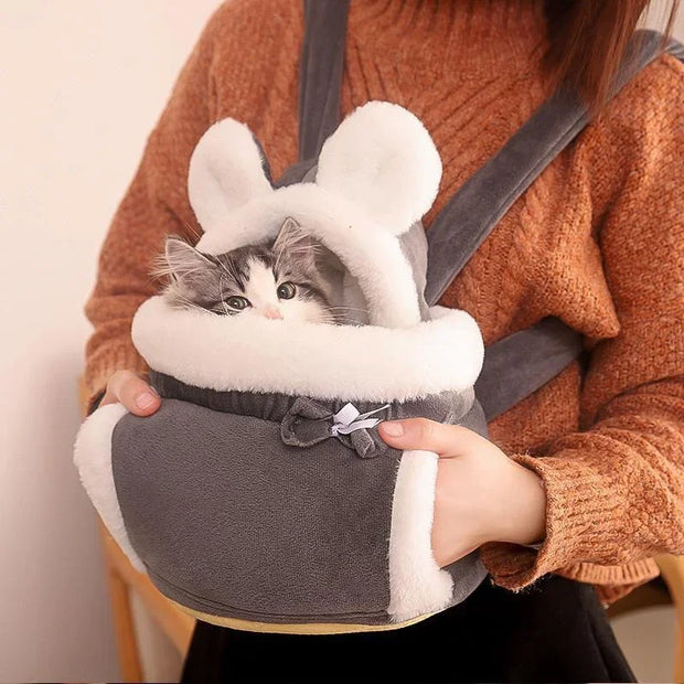 Pet Carrier Bag Cat Dogs Plush Backpack Outdoor Travel Walking Winter Warm Nest