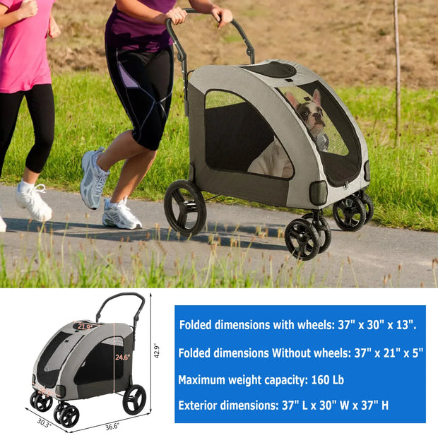 4 Wheels Easy Folding Dog Stroller