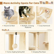 Tall Cat Tree, 67 Inch Multi-Level Modern Large Cat Tower with Top Perch, 3-Story Cat Condo, Hammock, Sisal Scratching Posts