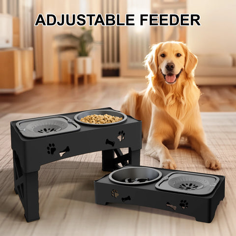 Double Bowl Pet Feeder with 5 Adjustable Heights