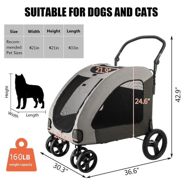 4 Wheels Easy Folding Dog Stroller