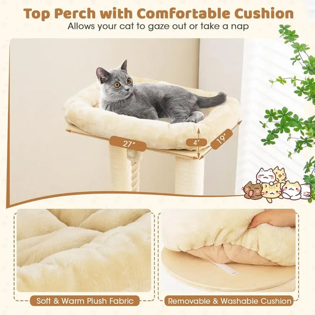 Tall Cat Tree, 67 Inch Multi-Level Modern Large Cat Tower with Top Perch, 3-Story Cat Condo, Hammock, Sisal Scratching Posts