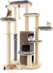 Tall Cat Tree, 67 Inch Multi-Level Modern Large Cat Tower with Top Perch, 3-Story Cat Condo, Hammock, Sisal Scratching Posts