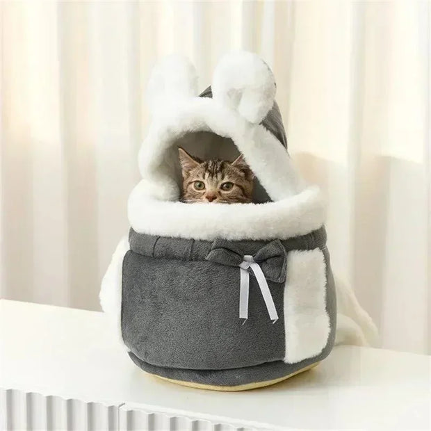 Pet Carrier Bag Cat Dogs Plush Backpack Outdoor Travel Walking Winter Warm Nest